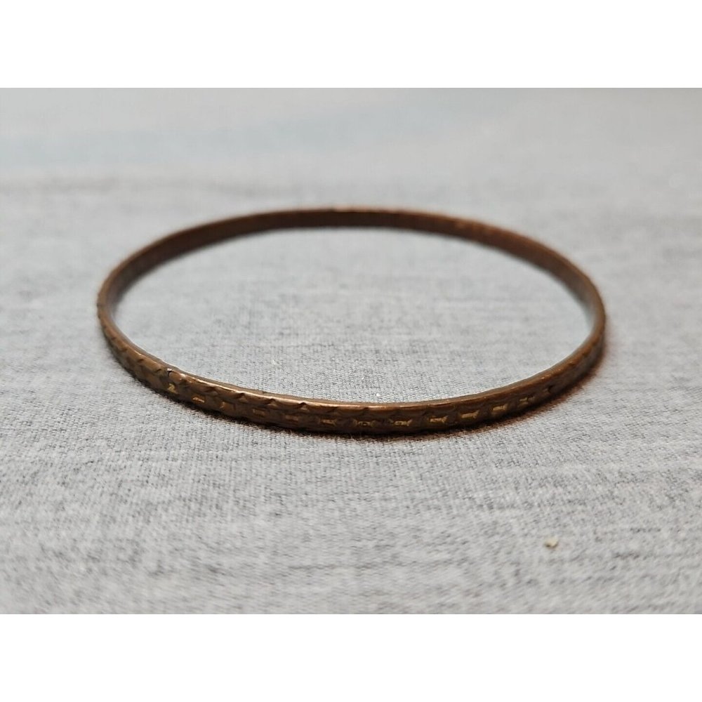 Vintage Gold Tone/Brown Slip On Bangle Bracelet 2 5/8'' Ridge Finish Rope Design
